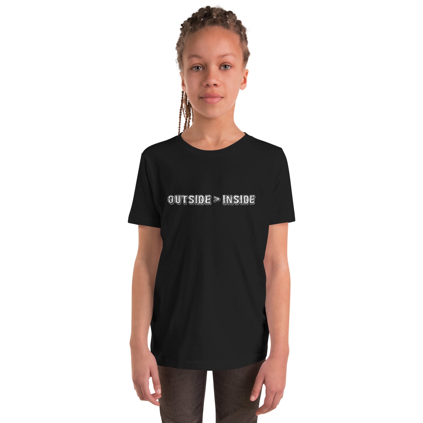 "Outside > Inside" youth short sleeve t-shirt