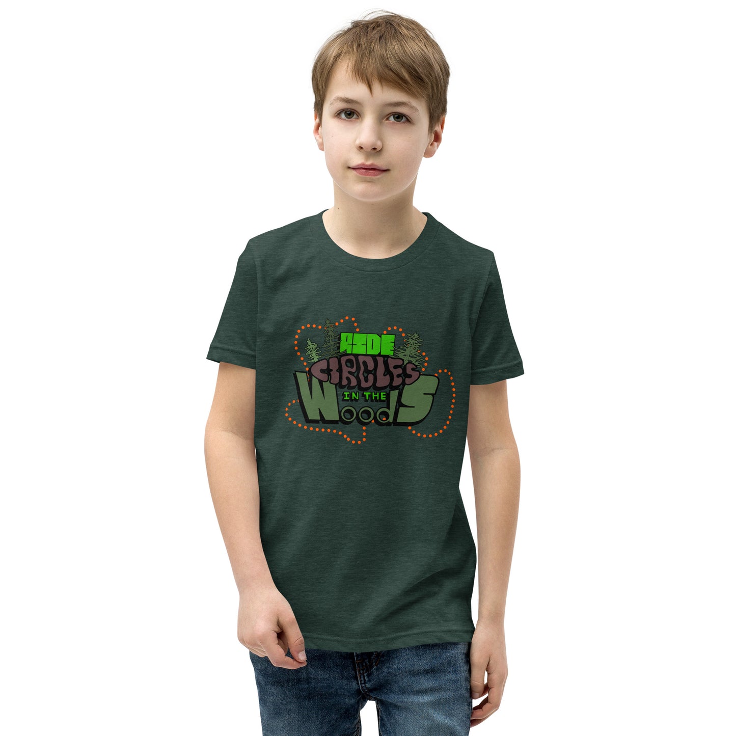 "Ride Circles in the Woods" youth short sleeve t-shirt